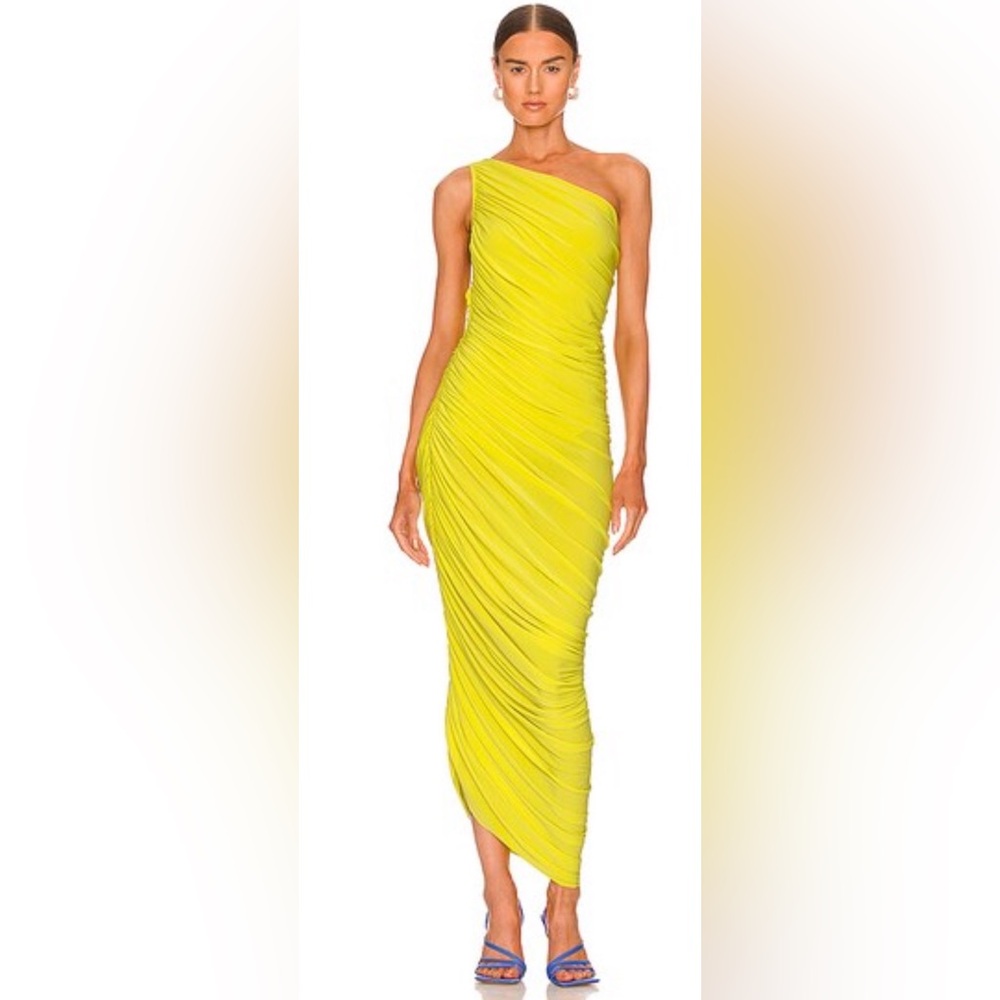 Norma Kamali One-Shoulder Yellow Ruched Maxi Dress